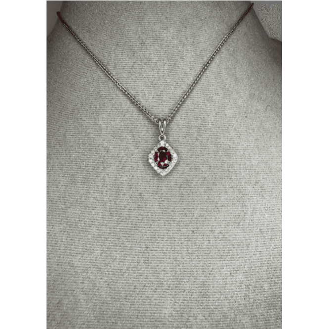 18ct White Gold Ruby & Diamond Halo Pendant
