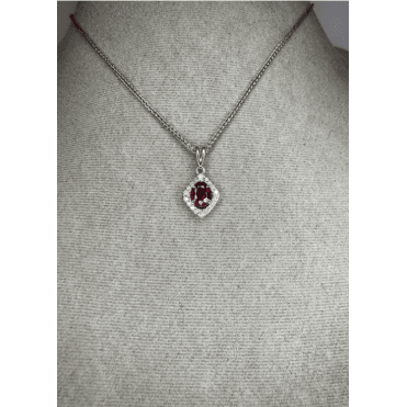 18ct White Gold Ruby & Diamond Halo Pendant