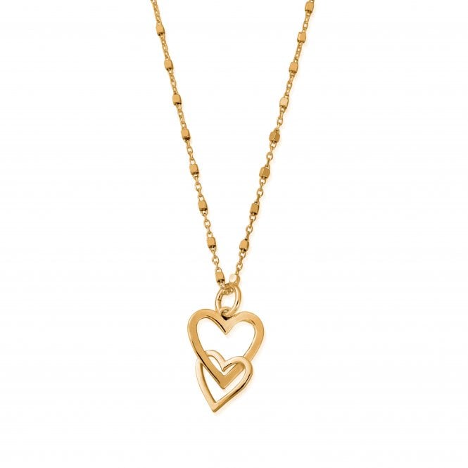 ChloBo Gold Delicate Cube Chain Interlocking Love Heart Necklace
