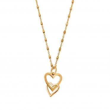 ChloBo Gold Delicate Cube Chain Interlocking Love Heart Necklace