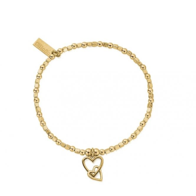 ChloBo Mini Cube Yellow Gold Plated Interlocking Hearts Bracelet
