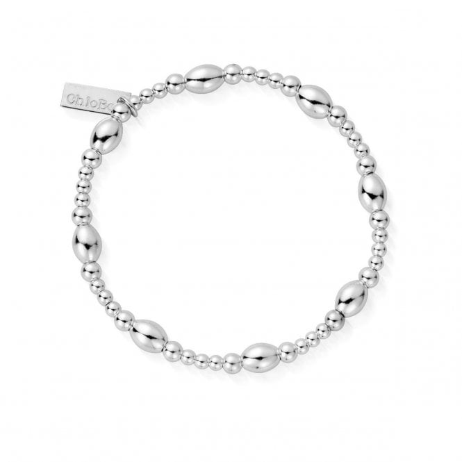 ChloBo Oval Silver Elasticated Stacking Bracelet