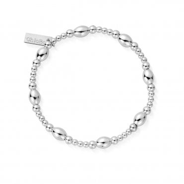 ChloBo Oval Silver Elasticated Stacking Bracelet
