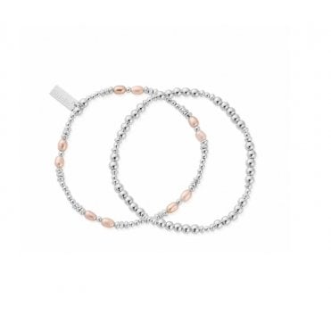 Chlobo Set of Two Silver And Pink Pearl
