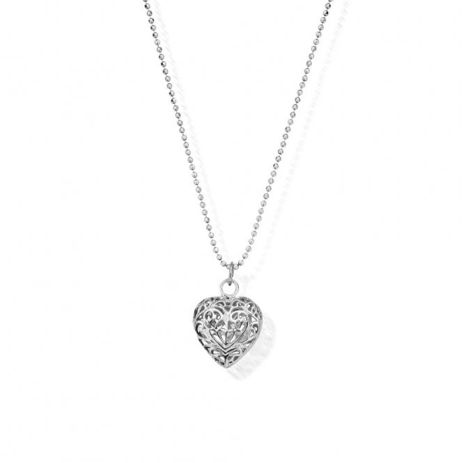 ChloBo Silver Filigree Heart Diamond Cut Chain Necklace
