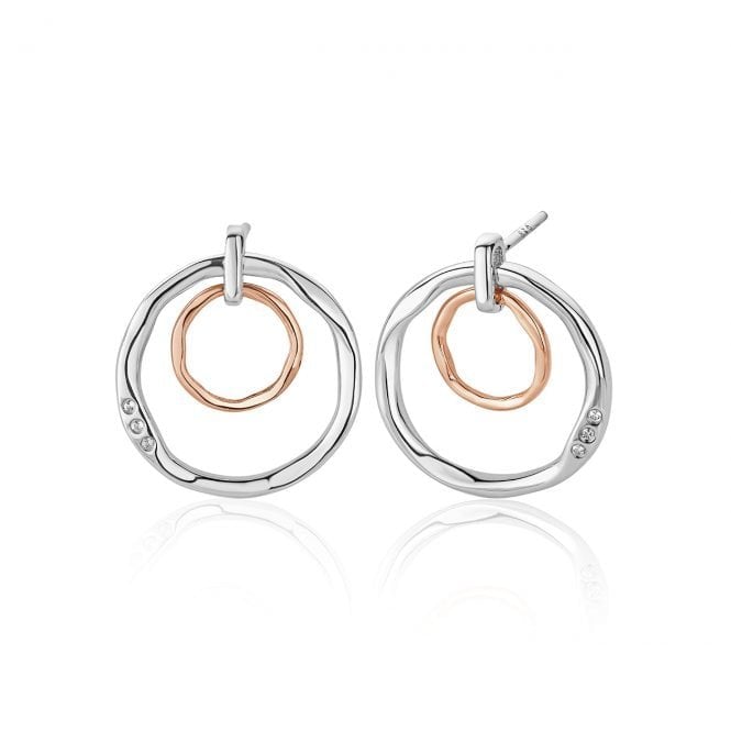 Clogau Ripples Double Hoop White Topaz Drop Earrings