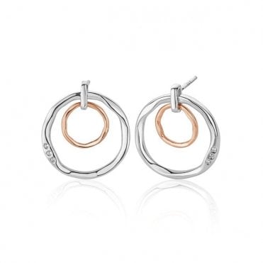 Ripples Double Hoop White Topaz Drop Earrings