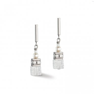 Coeur De Lion GeoCube Precious Fusion Pearls Earrings White