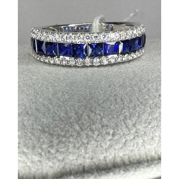 18ct Three Row Diamond and Sapphire Half Eternity Ring 