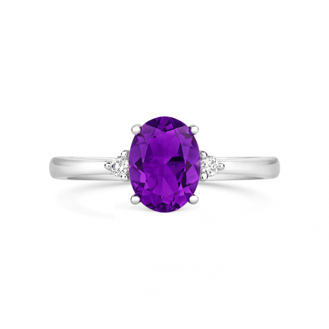 Coloured Stones 18ct White Gold Amethyst ring with two small diamonds