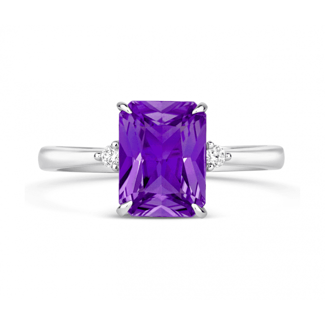 Coloured Stones 18ct white gold Emerald cut Amethyst ring 