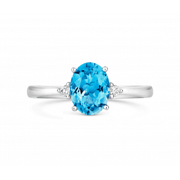 18ct White Gold Oval Blue Topaz Ring 