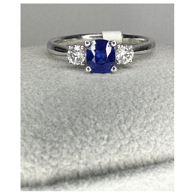 Coloured Stones 18ct White Gold Oval Sapphire and Diamond 3 Stone Ring