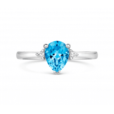18ct White Gold Pear shape blue topaz ring
