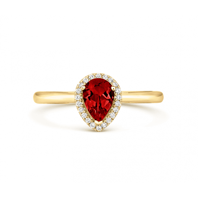 Coloured Stones 18ct Yellow gold pear shaped Garnet with Diamond Halo 