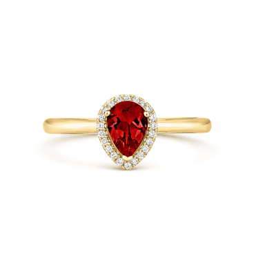 18ct Yellow gold pear shaped Garnet with Diamond Halo 