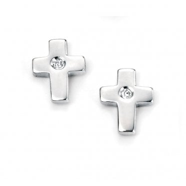 D For Diamond Silver Cross Stud Earrings