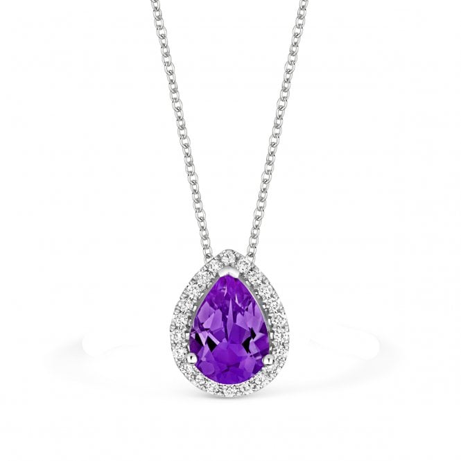 18ct White Gold Diamond & Amethyst Halo Pendant