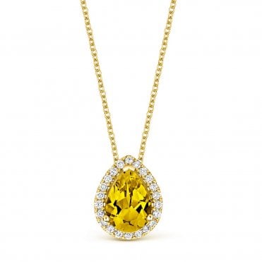 18ct Yellow gold Lemon Quartz & Diamond Halo Necklace