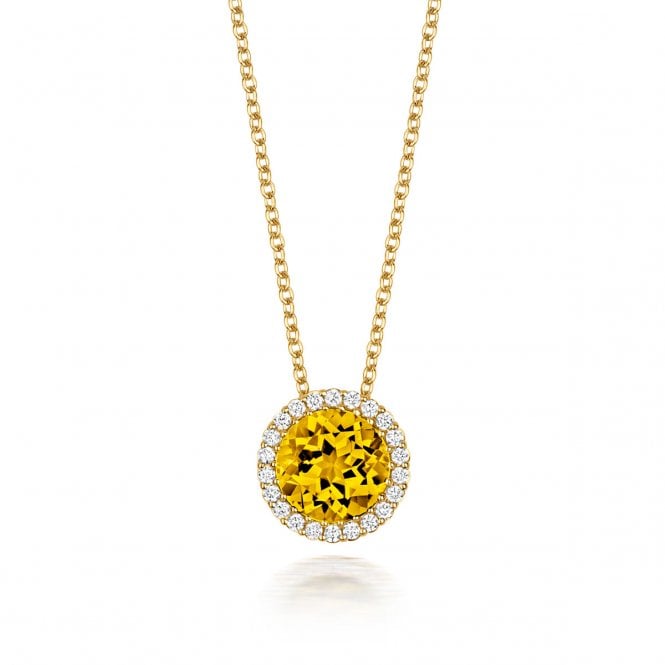 Diamond Necklaces 18ct Yellow Gold Lemon Quartz & Diamond Halo Necklace