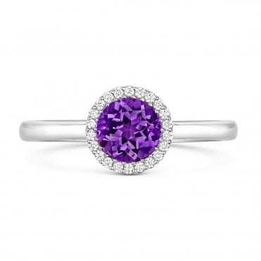 18ct White Gold Amethyst & Diamond Halo Ring 