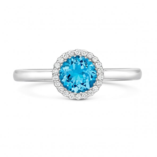 Diamond Rings 18ct White Gold Blue Topaz & Diamond Halo Dress Ring 