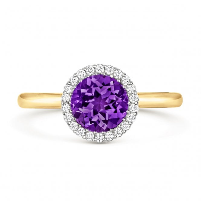 Diamond Rings 18ct White & Yellow Gold Amethyst And Diamond Halo Ring 