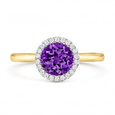 18ct White & Yellow Gold Amethyst And Diamond Halo Ring 