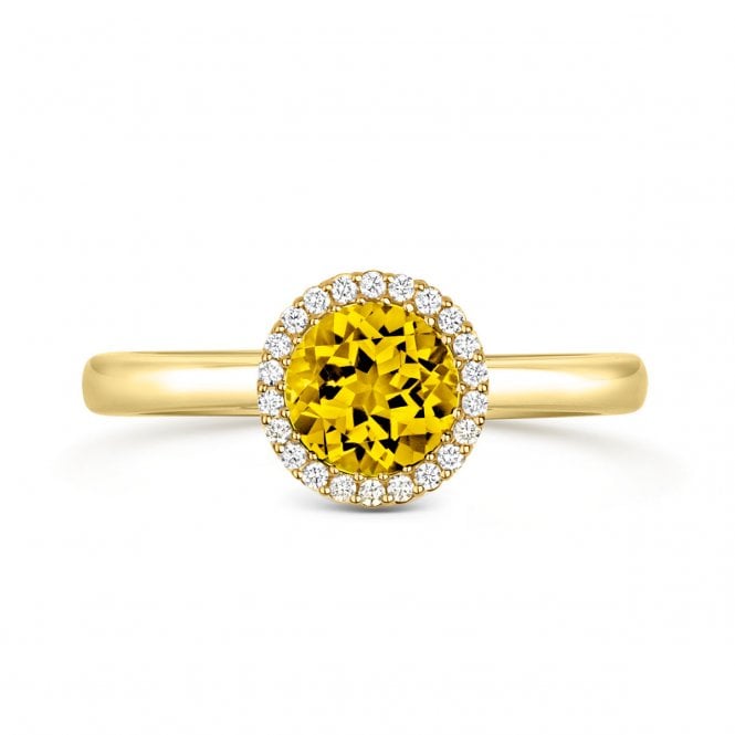 Diamond Rings 18ct Yellow Gold Lemon Quartz & Diamond Halo Ring