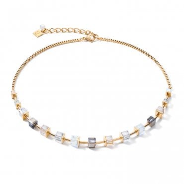 Grey & Gold Half GeoCube Chain Necklace