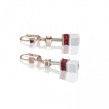 Red and White Geo Cube Rose Gold Plated Drop Earrings