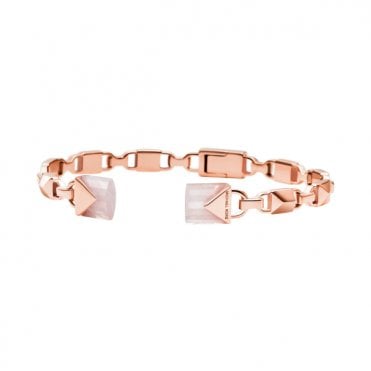 Rose Quartz 14K Rose Plated Mercer Link Bangle