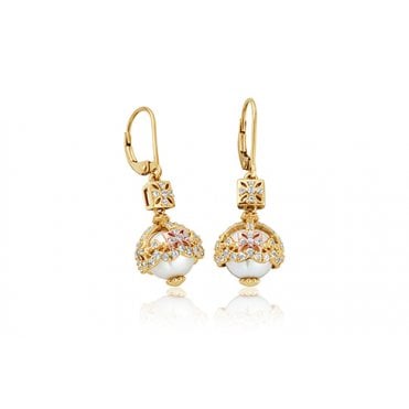 Royal Crown Genuine Zircon and Pearl Drop Earrings