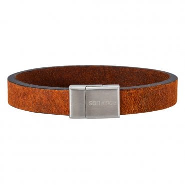Mens Plain Brown Leather Bracelet with Steel Clasp