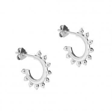 Sun Stud Hoop Earrings Silver