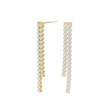 Yellow Gold Plated Double Drop Stone Set Earrings
